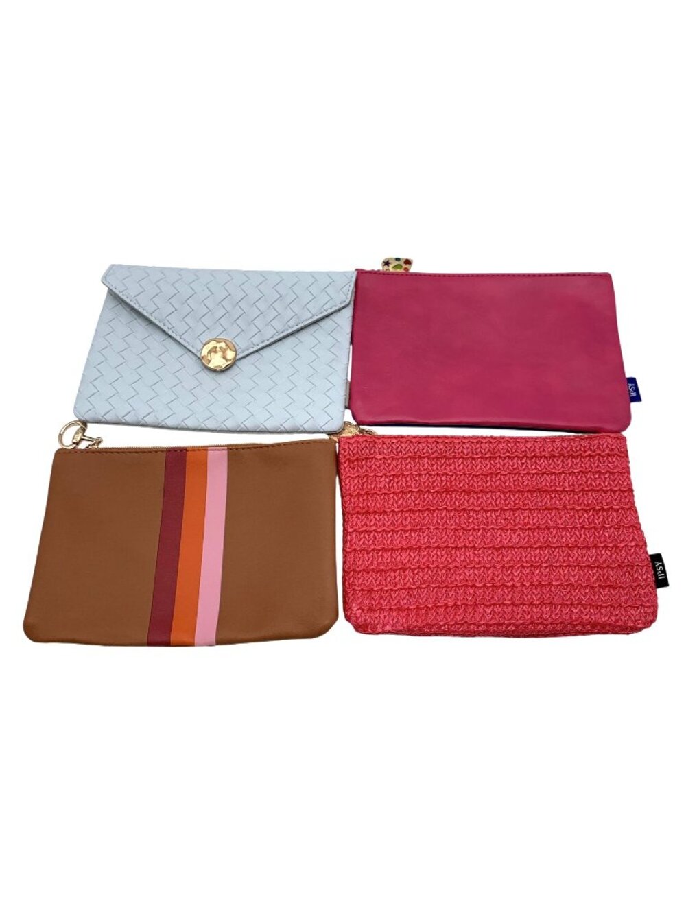 Set Of 4 Assorted Ipsy Small Glam Bag Makeup Pouches Mixed Colors Patterns